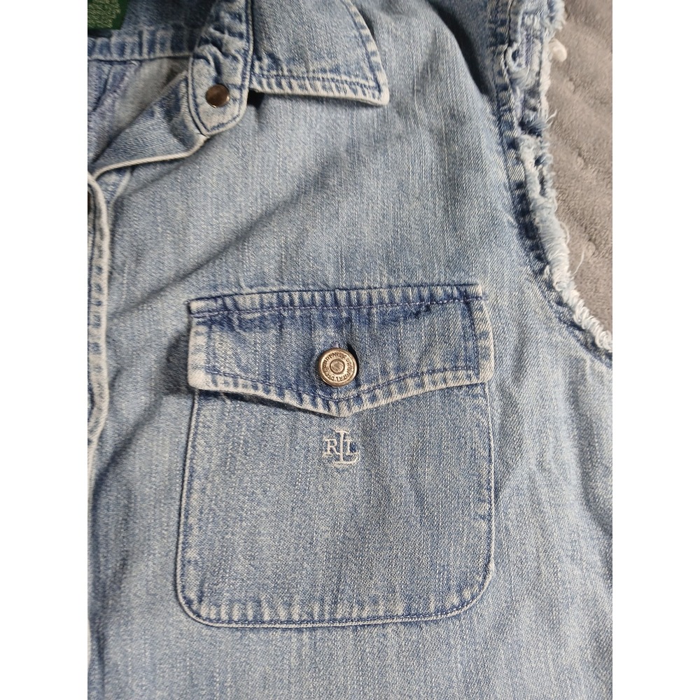 Lauren Ralph Lauren Denim Maxi Dress Womens 6 Light Wash Button Front Sleeveless - Picture 4 of 6